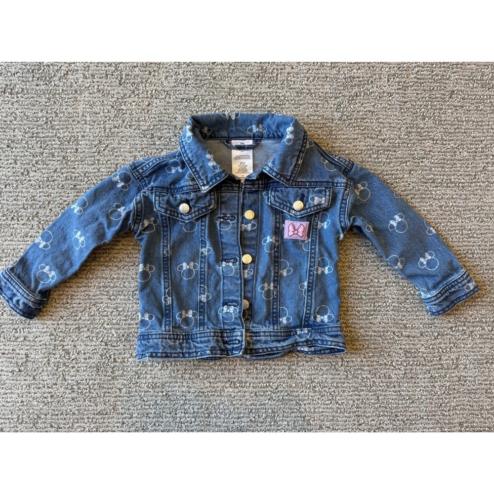 Disney Minnie Mouse Girls Blue Denim Jacket All Over Print Size 3T Trucker Coat